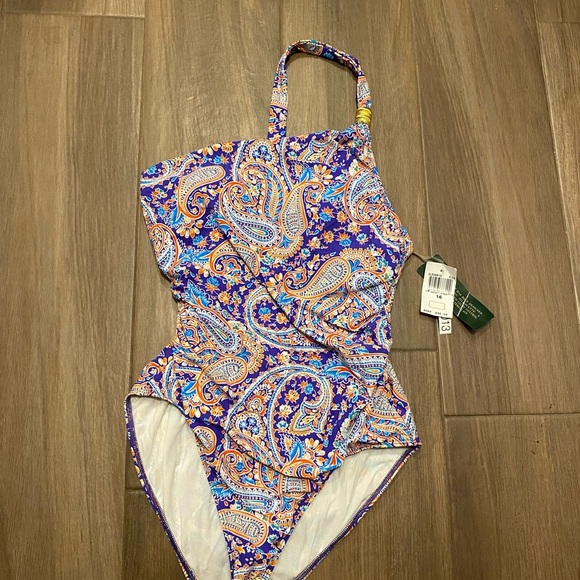 NWT! Ralph Lauren Paisley Women’s Swimwear in Blue and Orange - Picture 1 of 6